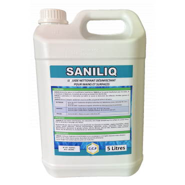 SANILIQ - Liquide nettoyant désinfectant pour mains et surfaces 5L