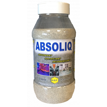 ABSOLIQ - Absorbant, solidifiant, désodorisant assainissant des liquides avec témoin visuel de neutralisation