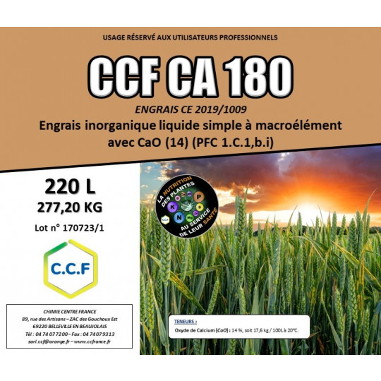 CCF CA 180 - Engrais liquide à base de calcium soluble et biodisponible