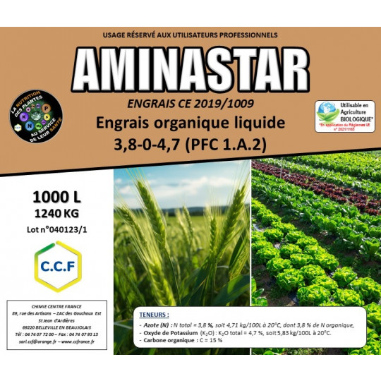 AMINASTAR - Engrais liquide spécifique pour un apport d’azote et de potassium et de carbone sous forme organique