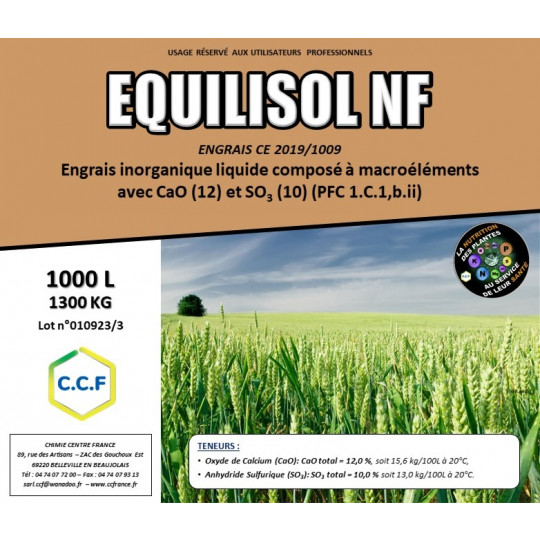 EQUILISOL NF - ENGRAIS CE 2019/1009 - Engrais inorganique liquide composé à macroéléments avec CaO (12) et SO3 (10) (PFC 1.C.1,b.ii)