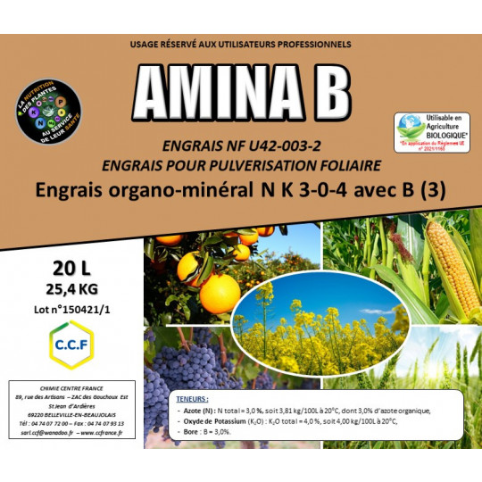 AMINA B - Engrais foliaire apportant du bore et de l&#039;azote sous forme d&#039;acides aminés