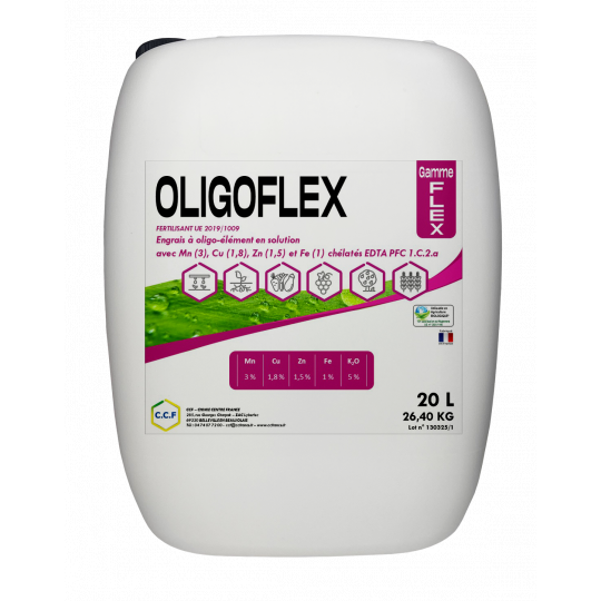 Engrais foliaire liquide permettant d’apporter un cocktail d’oligo-éléments (manganèse, cuivre, zinc et fer) sous forme chélatée EDTA