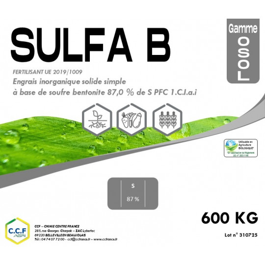 SULFA B - Engrais sous forme de pastilles associant du soufre élémentaire à de l’argile bentonite.