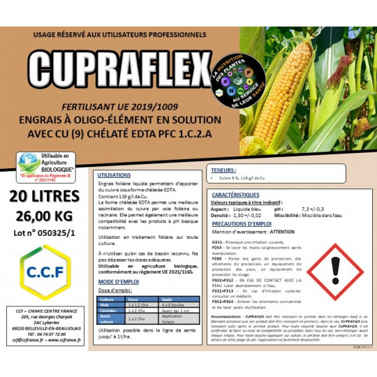 CUPRAFLEX - Engrais foliaire liquide permettant d’apporter du cuivre sous forme chélatée EDTA