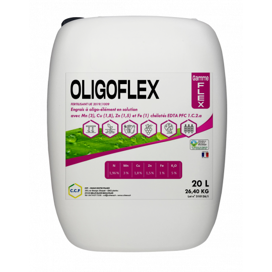Engrais foliaire liquide permettant d’apporter un cocktail d’oligo-éléments (manganèse, cuivre, zinc et fer) sous forme chélatée EDTA