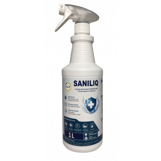 SANILIQ - Liquide nettoyant désinfectant pour mains et surfaces 1L