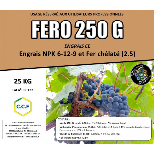FERO 250G - Engrais NPK 6-12-9 et Fer chélaté (2.5)
