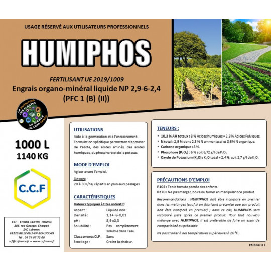 HUMIPHOS - Engrais permettant d’apporter de l’azote, des acides aminés, des acides humiques, du phosphore et de la potasse