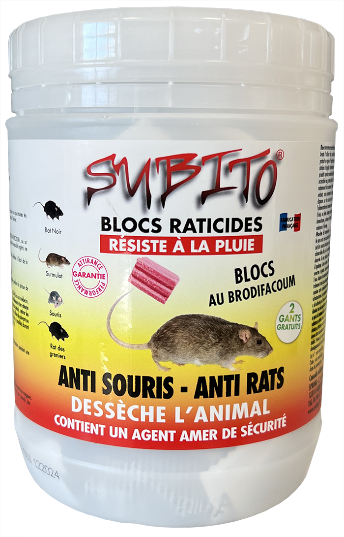 BLOC RODONTICIDE BRODIFACOUM Bloc extrudé paraffiné brodifacoum 12